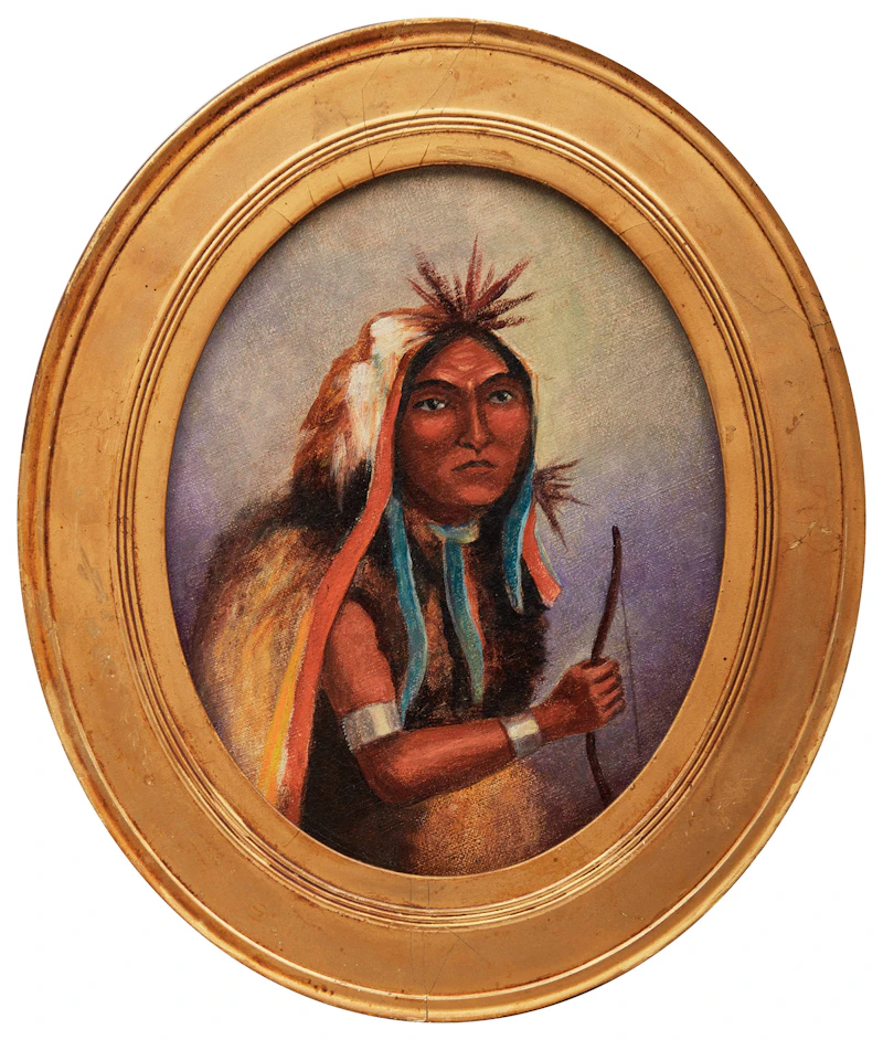 Attributed to Zacharie Vincent (1815-1886), Huron de Lorette; Femme Huron de Lorette , two oils on canvas mounted to metal board - view 5