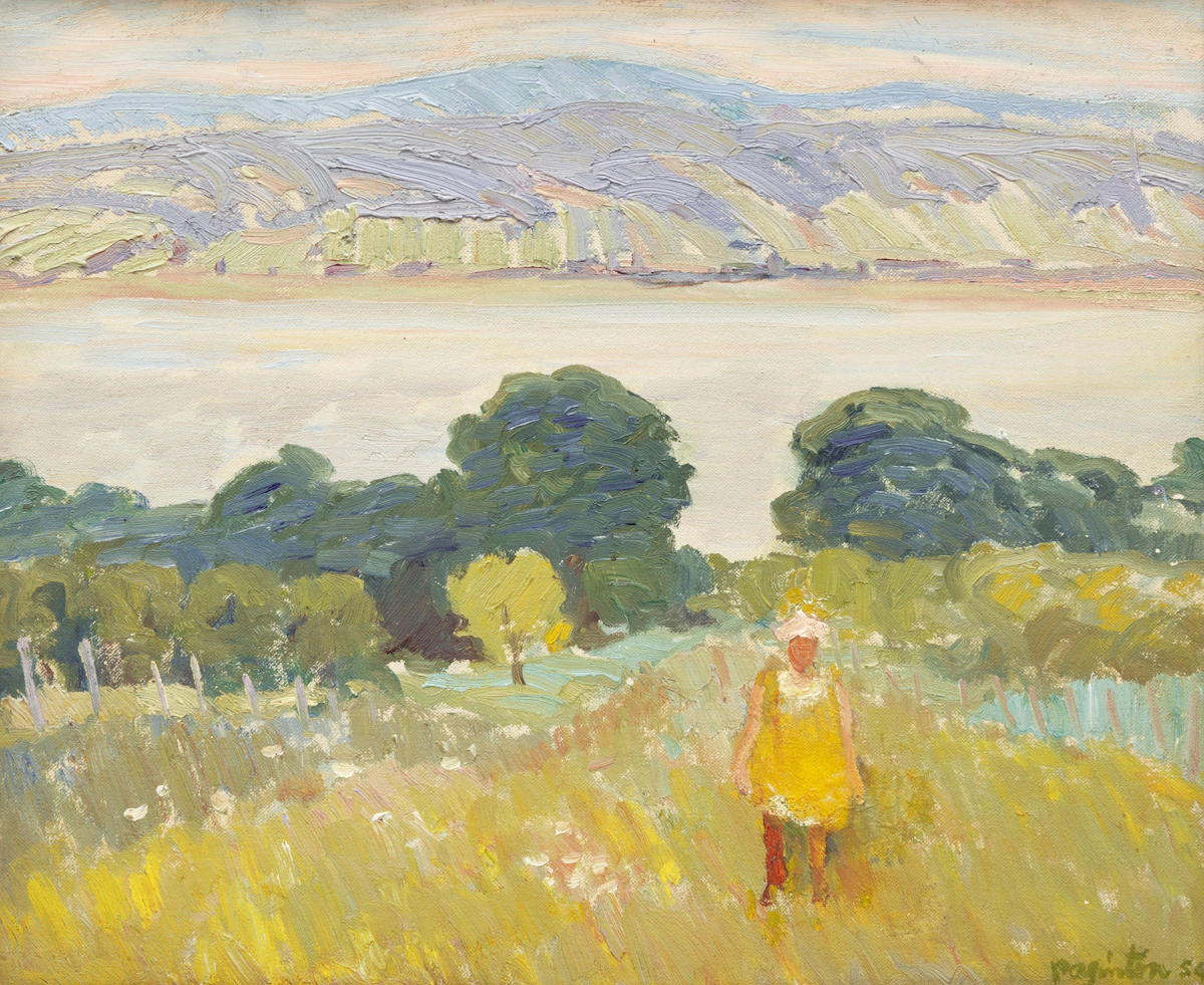 George Paginton, Girl with Yellow Dress, 1954, oil on canvas board