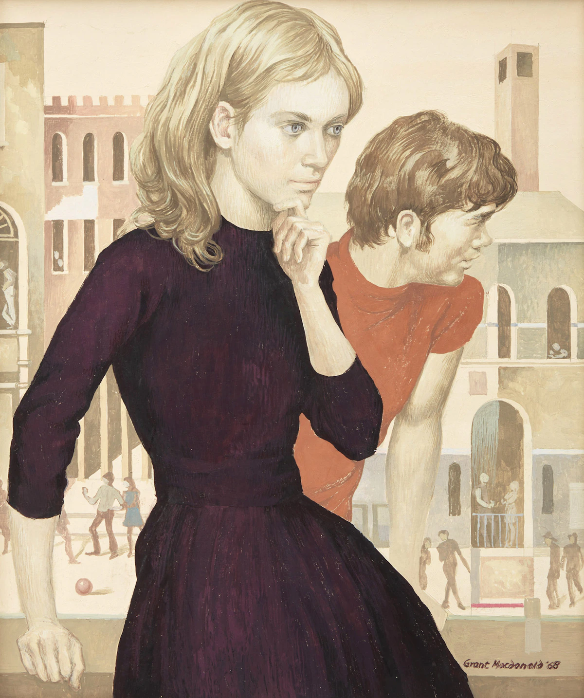 Grant Kenneth MacDonald, People in a Town, egg tempera on board, 1968
