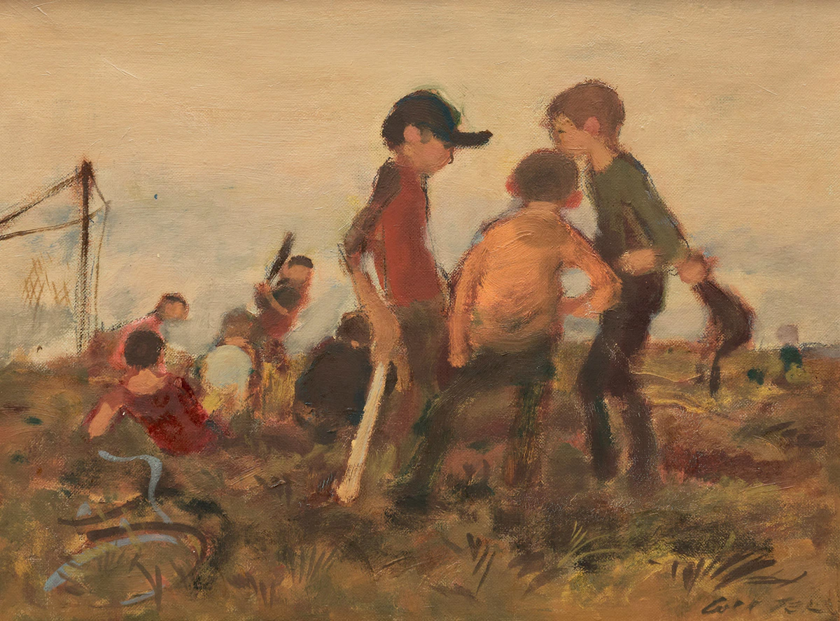 William Arthur Winter, Ball Players, oil on canvas board