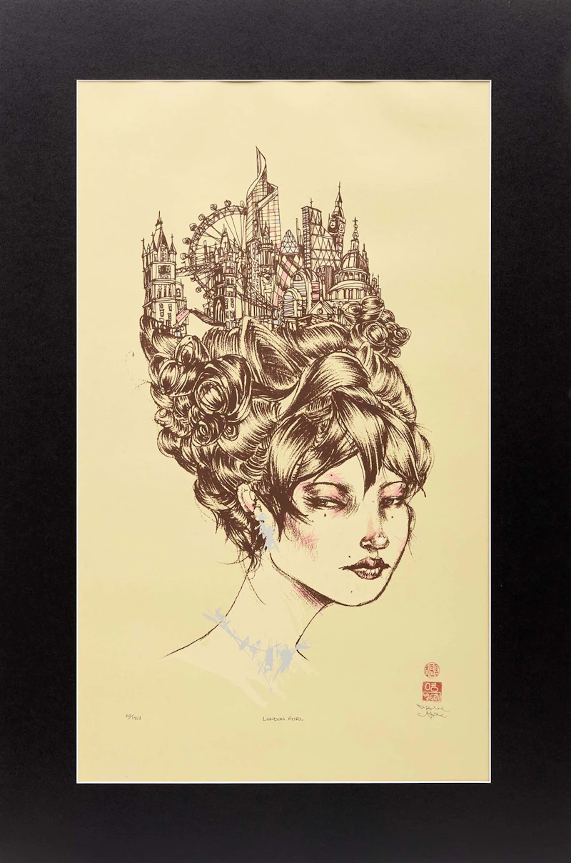 David Choe, London Girl, hand-embellished colour screenprint, 2077 - view 2
