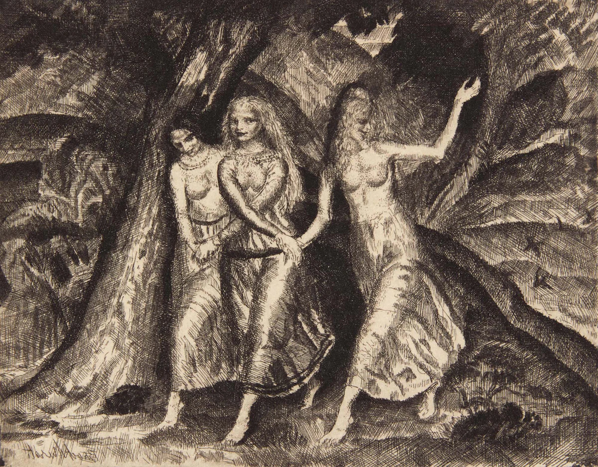 Gerald Leslie Brockhurst, The Three Sisters and In the Wood, two etchings