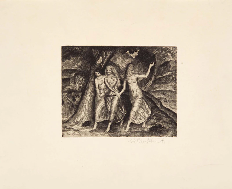Gerald Leslie Brockhurst, The Three Sisters and In the Wood, two etchings - view 2