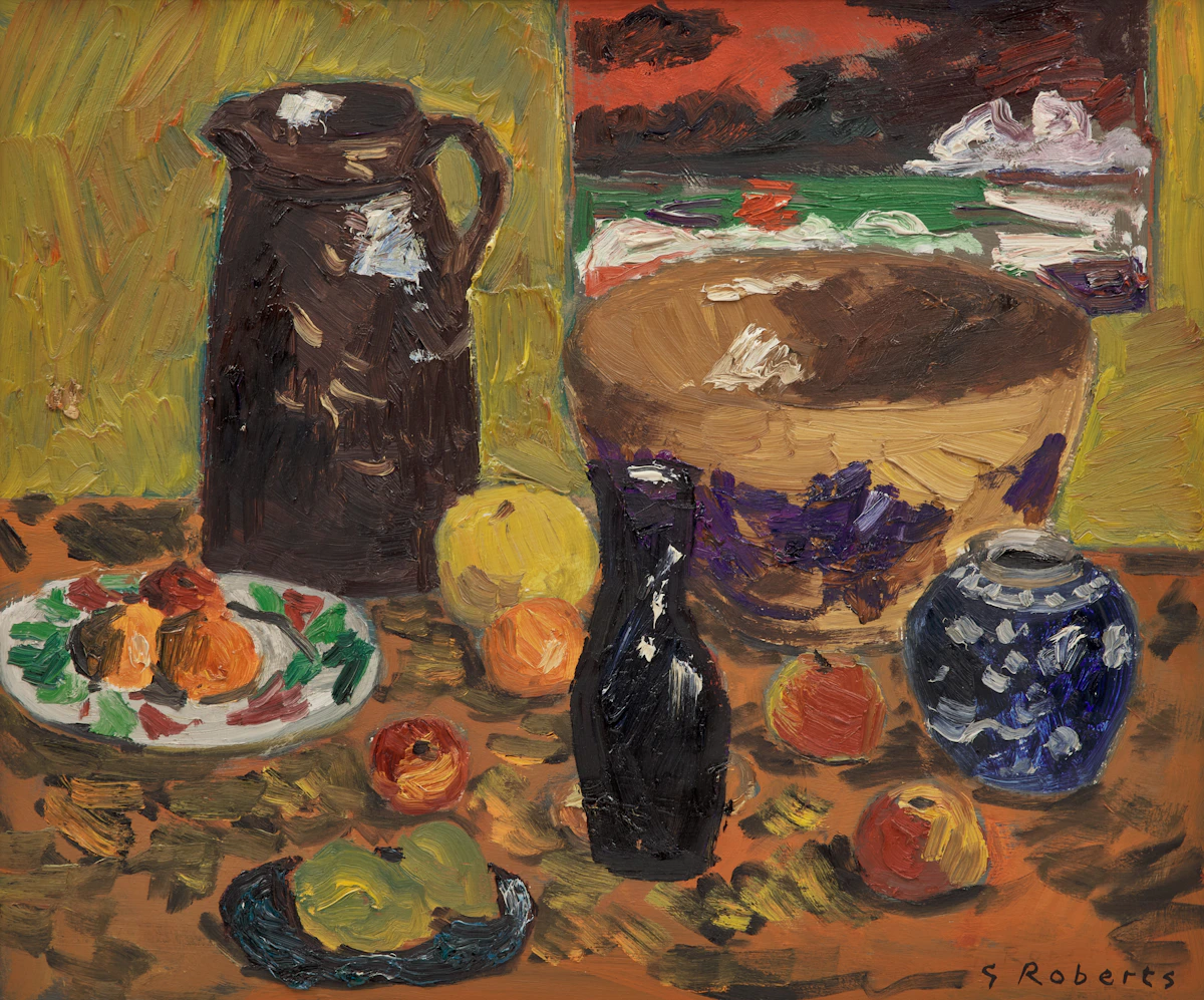 William Goodridge Roberts, Still Life with Brown Jug, oil on board