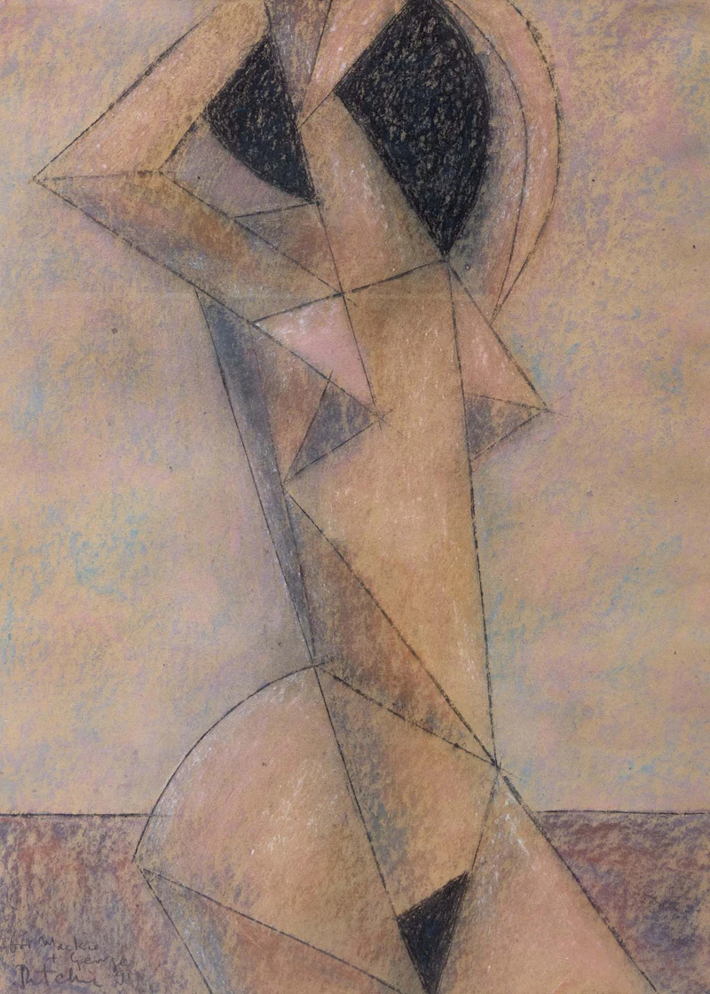 Jim Ritchie, Female Figure; Cubist Nude, bronze sculpture; pastel on paper - view 6