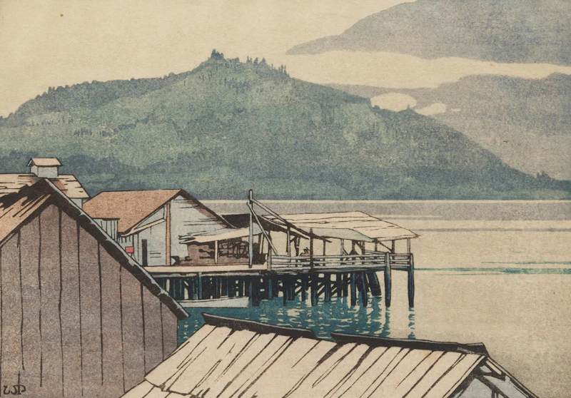 The Waterfront, Alert Bay, 1928 by Walter Joseph Phillips