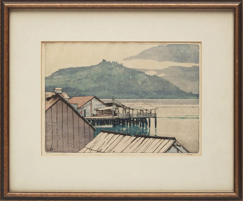 Walter Joseph Phillips, The Waterfront, Alert Bay, 1928, colour woodcut - view 2