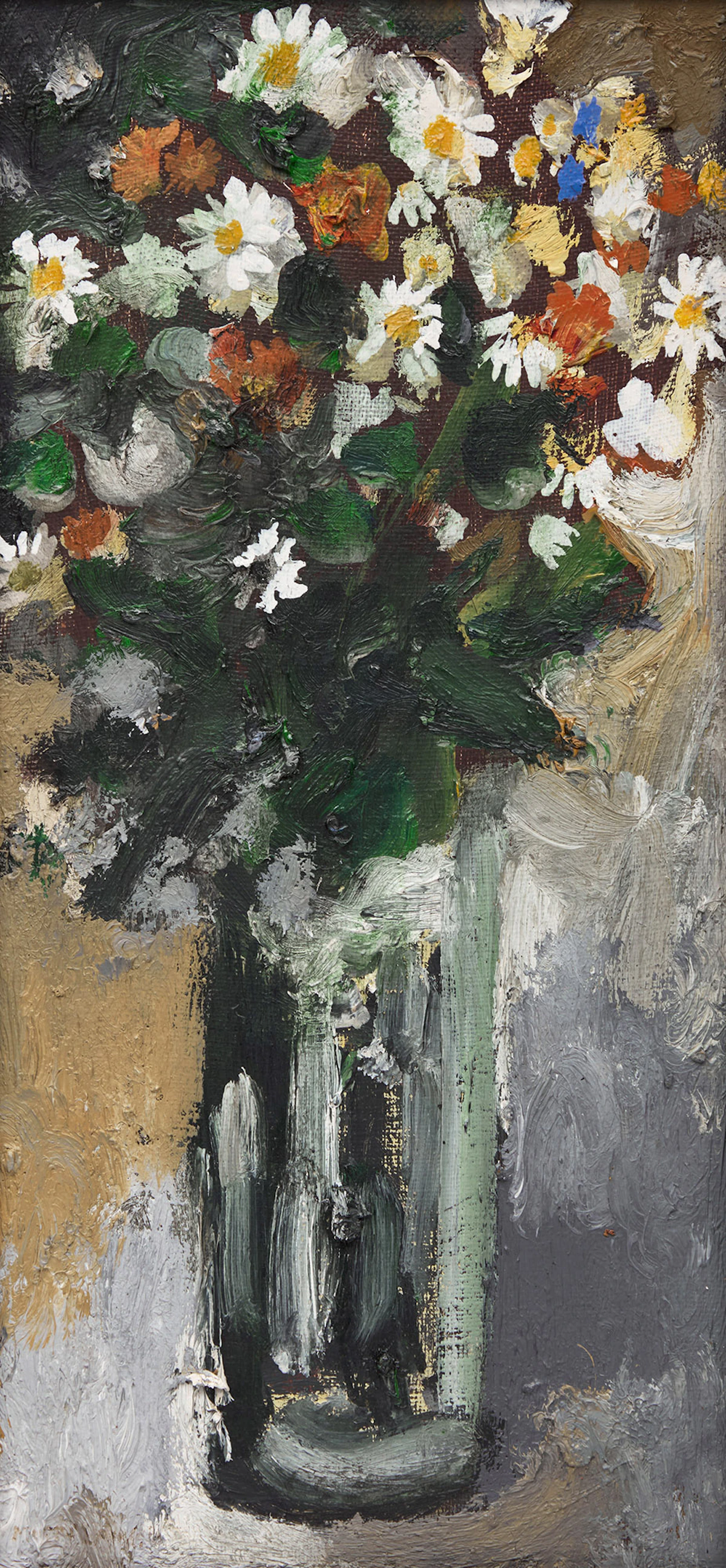 Molly Lamb Bobak, Daisies, oil on board