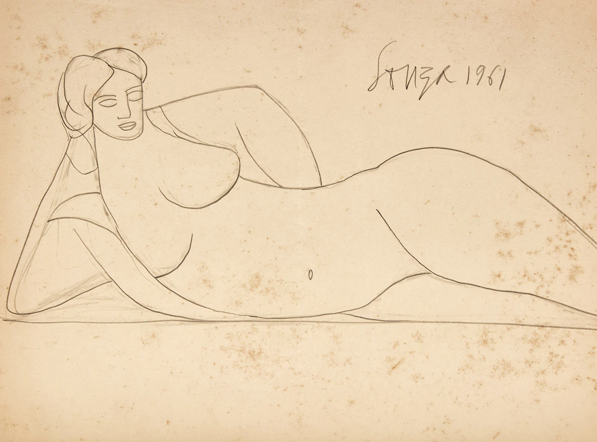 Francis Newton Souza, Reclining Nude, pencil on paper, 1961