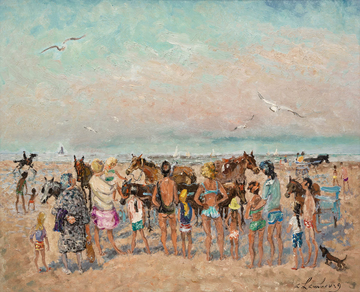André Hambourg, Le halte des chevaux, oil on canvas
