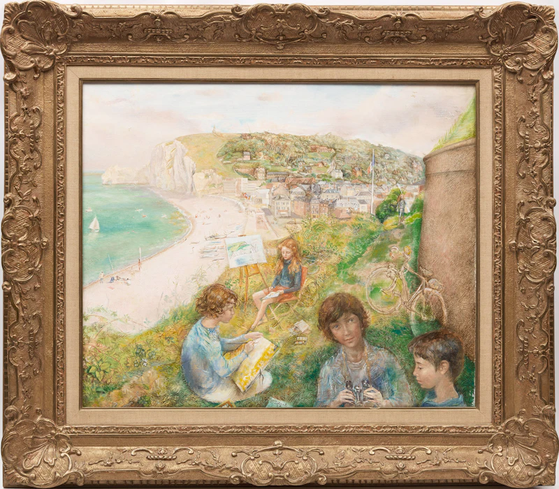 Lucien Philippe Moretti, Les deux falaises d'Étretat ou La partie de peinture, oil on canvas, 1971 - view 2