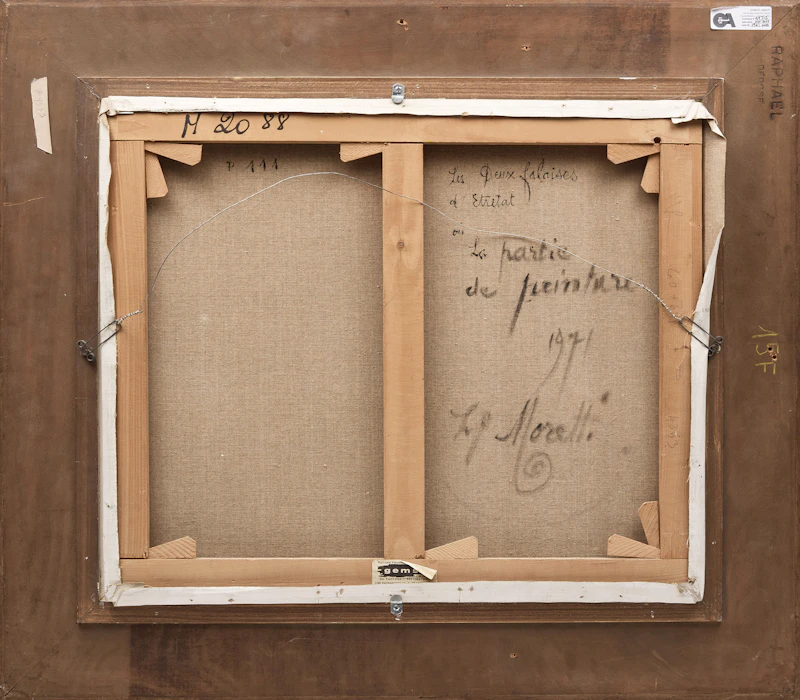 Lucien Philippe Moretti, Les deux falaises d'Étretat ou La partie de peinture, oil on canvas, 1971 - view 3