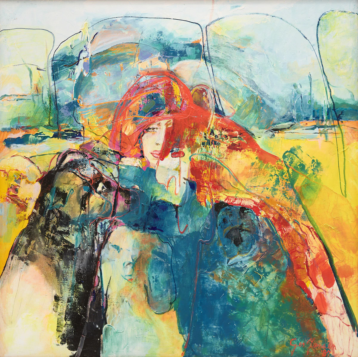 Ger Jansen, Woman in Red and Blue, oil on canvas, 1987