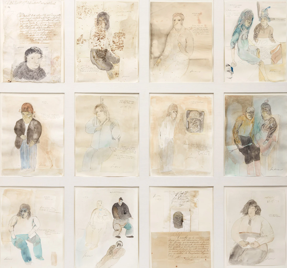 José Luis Cuevas, La clases de dibujo, watercolour and collage, 1973