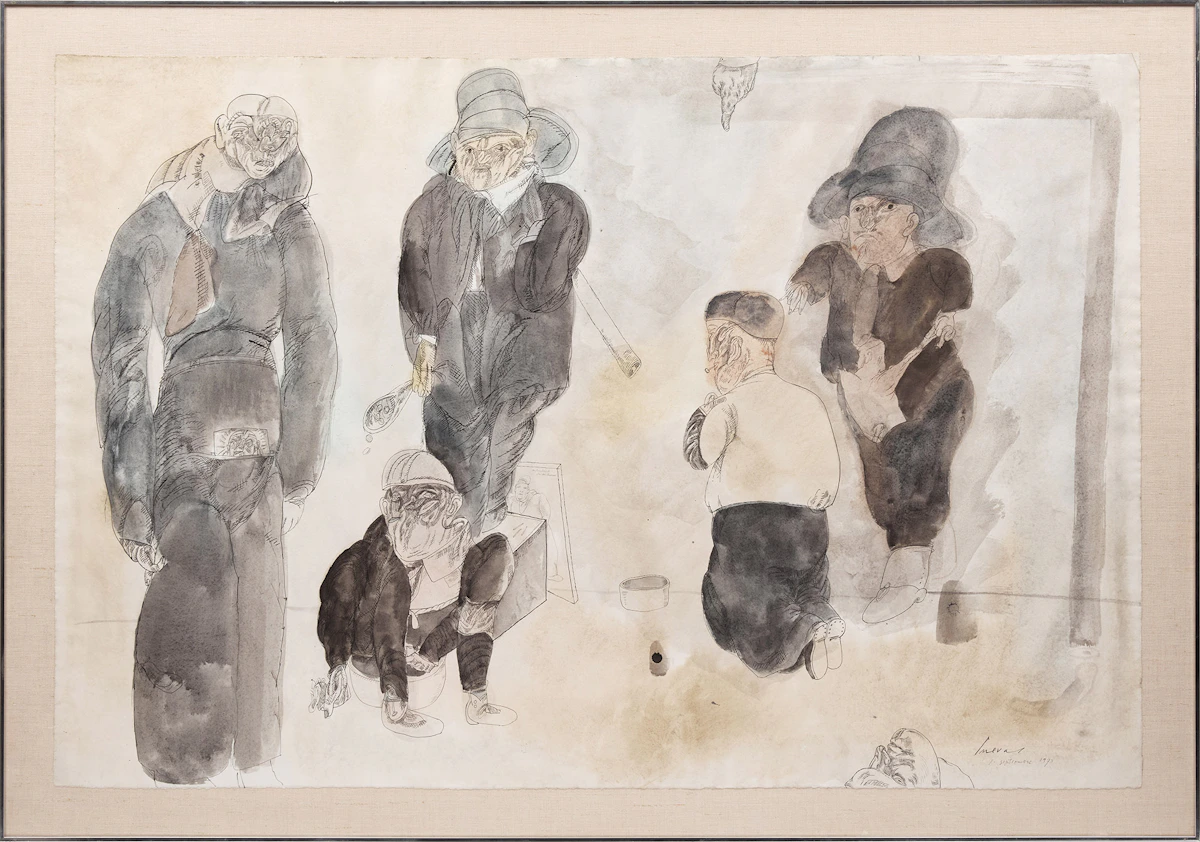 José Luis Cuevas, Hermanos de la caridad, ink and watercolour, 1973
