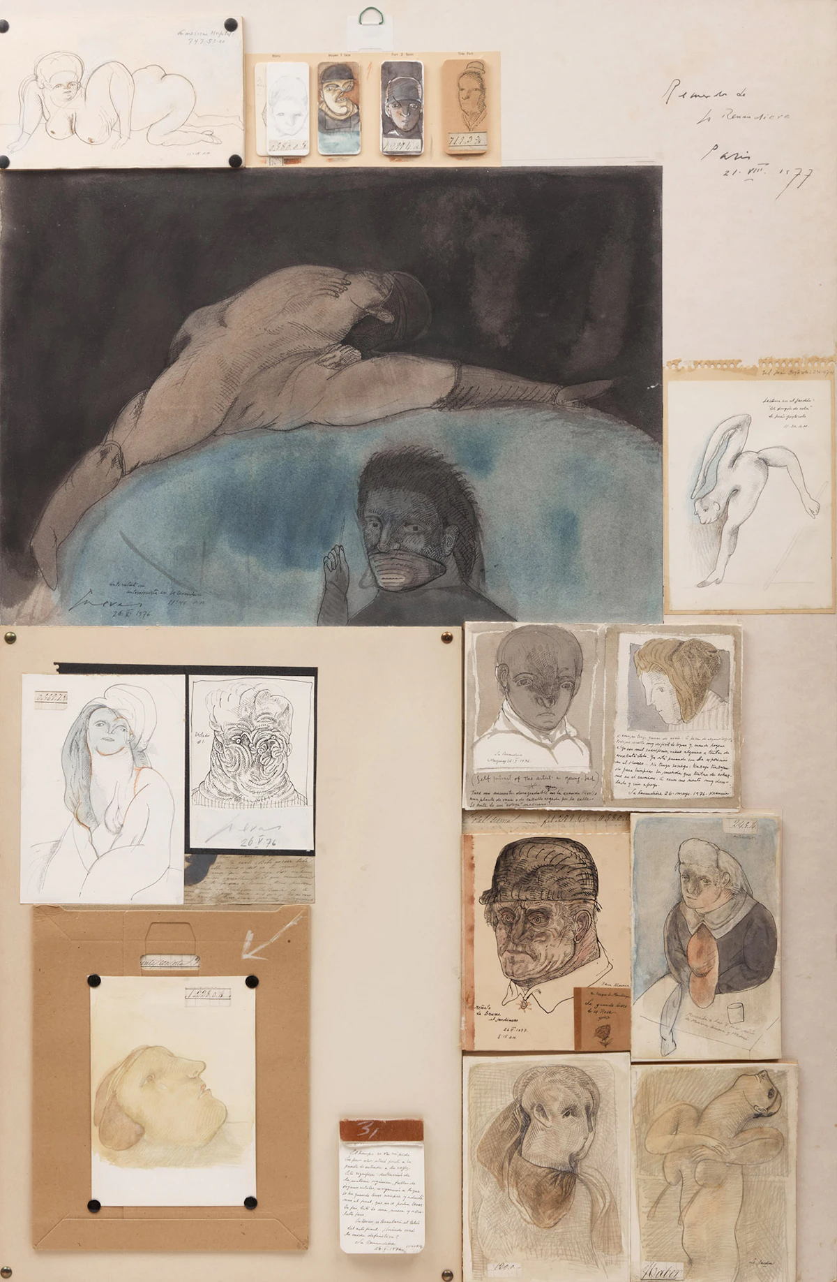 José Luis Cuevas, Recuerdos de La Renaudière, mixed media collage on panel