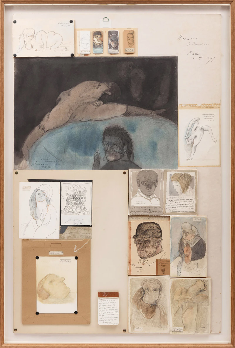 José Luis Cuevas, Recuerdos de La Renaudière, mixed media collage on panel - view 2