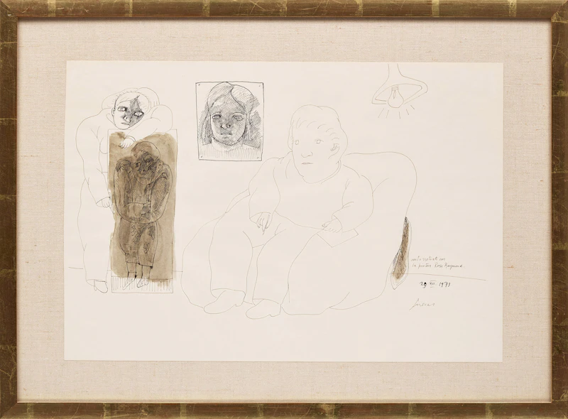 José Luis Cuevas, Two Studies: Prostituta de Acapulco II and Autorretrato con la pintura Rosa Raymond, two mixed media works - view 2