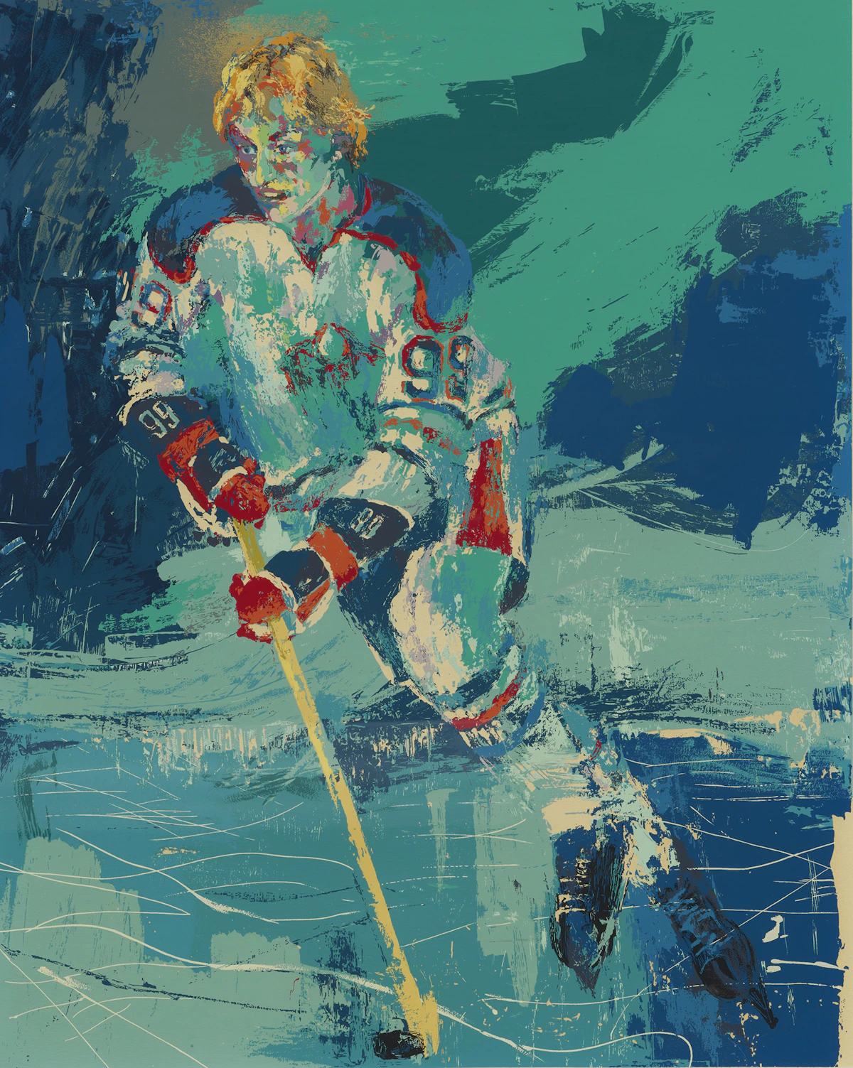 Leroy Neiman, Wayne Gretzky, colour screenprint, 1981