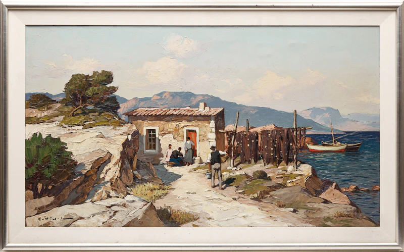Gustave Vidal, Harbour House Along the Riviera, oil on canvas - view 2