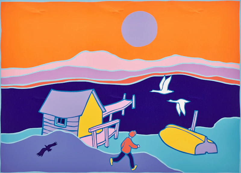 Ted Harrison, Tagish Swans, colour serigraph