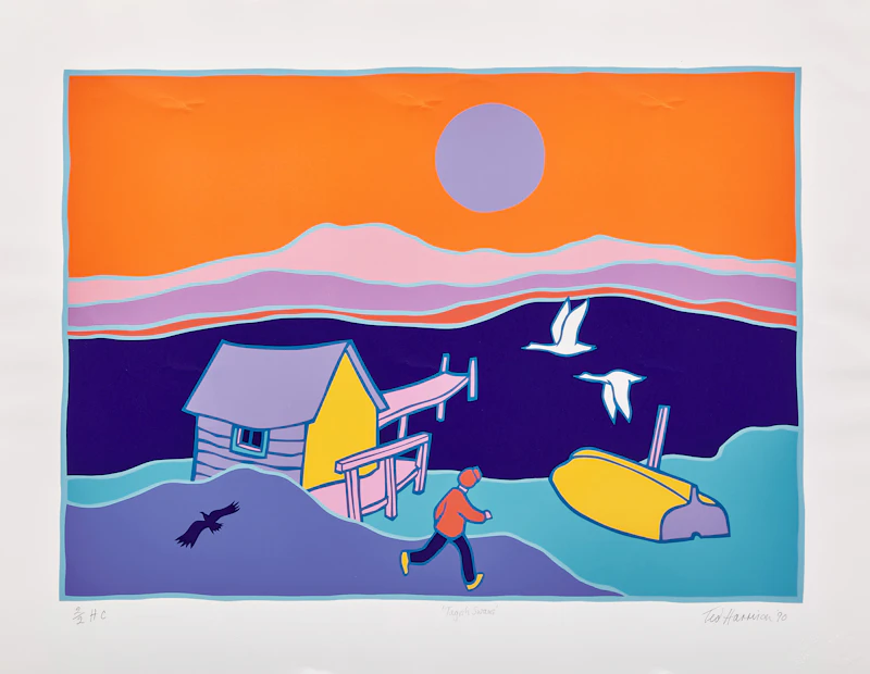 Ted Harrison, Tagish Swans, colour serigraph, 1990 - view 2