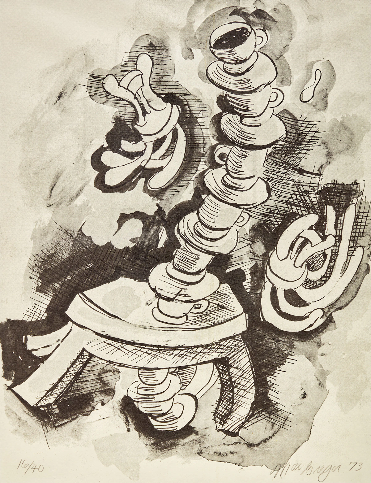 John MacGregor, Untitled (Stack of Cups), lithograph, 1973