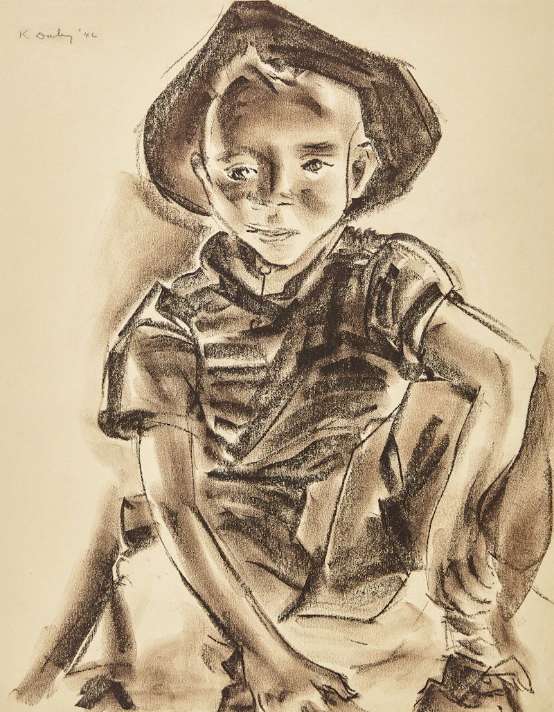 Kathleen Frances Daly Pepper, Portrait of a Young Boy, 1946, charcoal - view 1