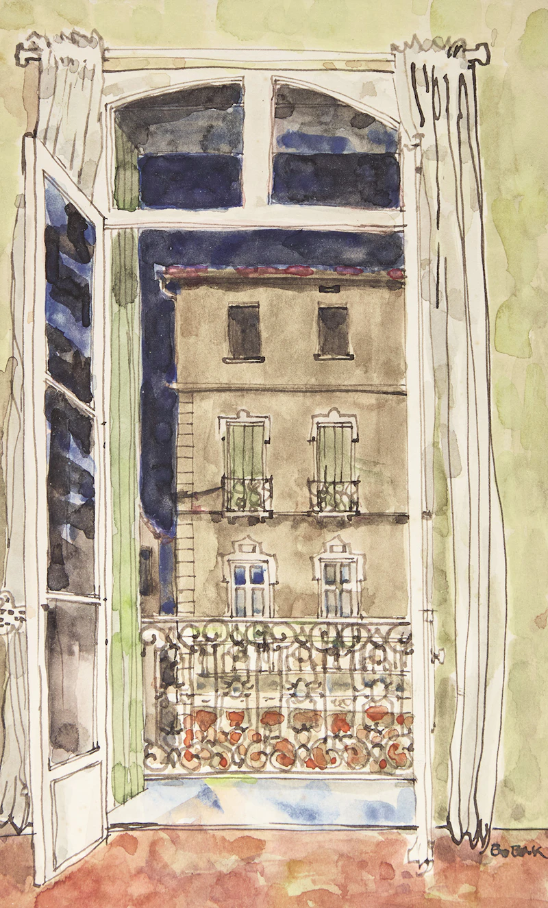 Bruno Joseph Bobak, Joe's Paris Window, ink and watercolour - view 1