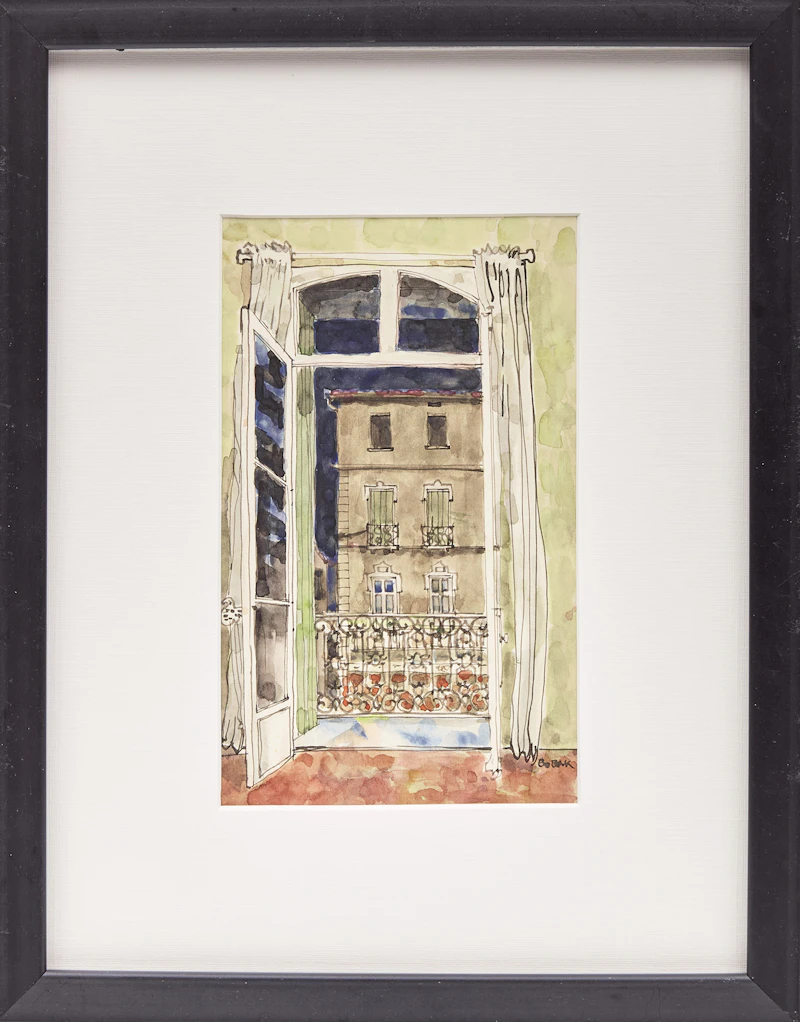 Bruno Joseph Bobak, Joe's Paris Window, ink and watercolour - view 2