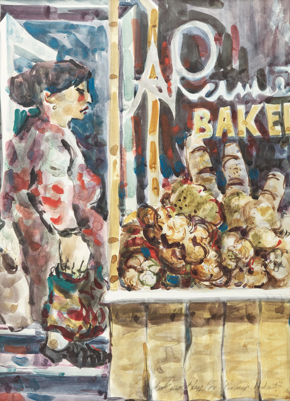 Aba Bayefsky, Kensington Market, watercolour, 1974