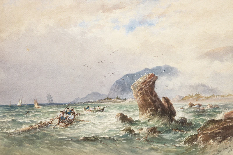 William Nicoll Cresswell, Wreckers off Thumb Rock, 1881, watercolour - view 1