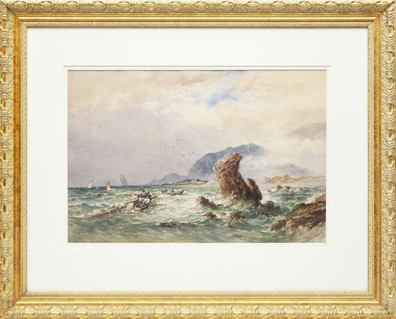William Nicoll Cresswell, Wreckers off Thumb Rock, 1881, watercolour - view 2