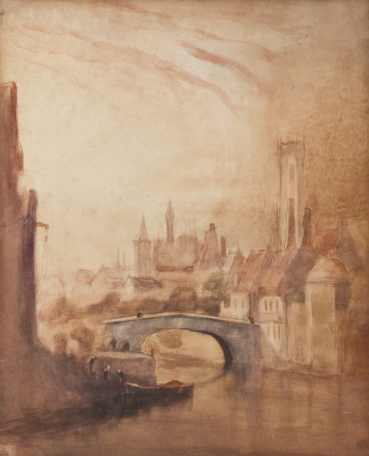 John Hammond, Bruges, Belgium, watercolour on paper mounted to board