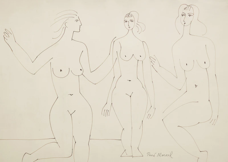 René Marcil, Untitled (Three Female Figures), felt marker drawing, 1972 - view 1