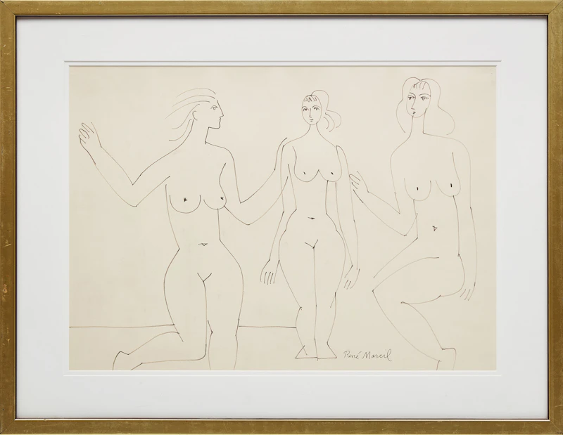 René Marcil, Untitled (Three Female Figures), felt marker drawing, 1972 - view 2