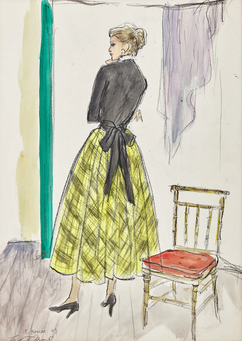 Evelyn Rowat, Untitled (Female Figure and Chair), 1947, pencil and watercolour