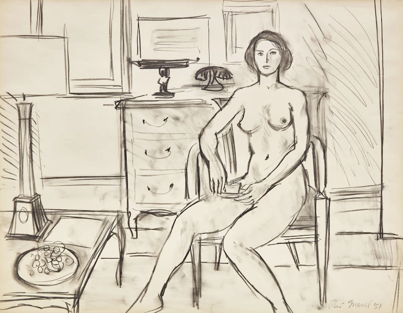 René Marcil, Untitled (Nude in an Interior), graphite, 1951 - view 1