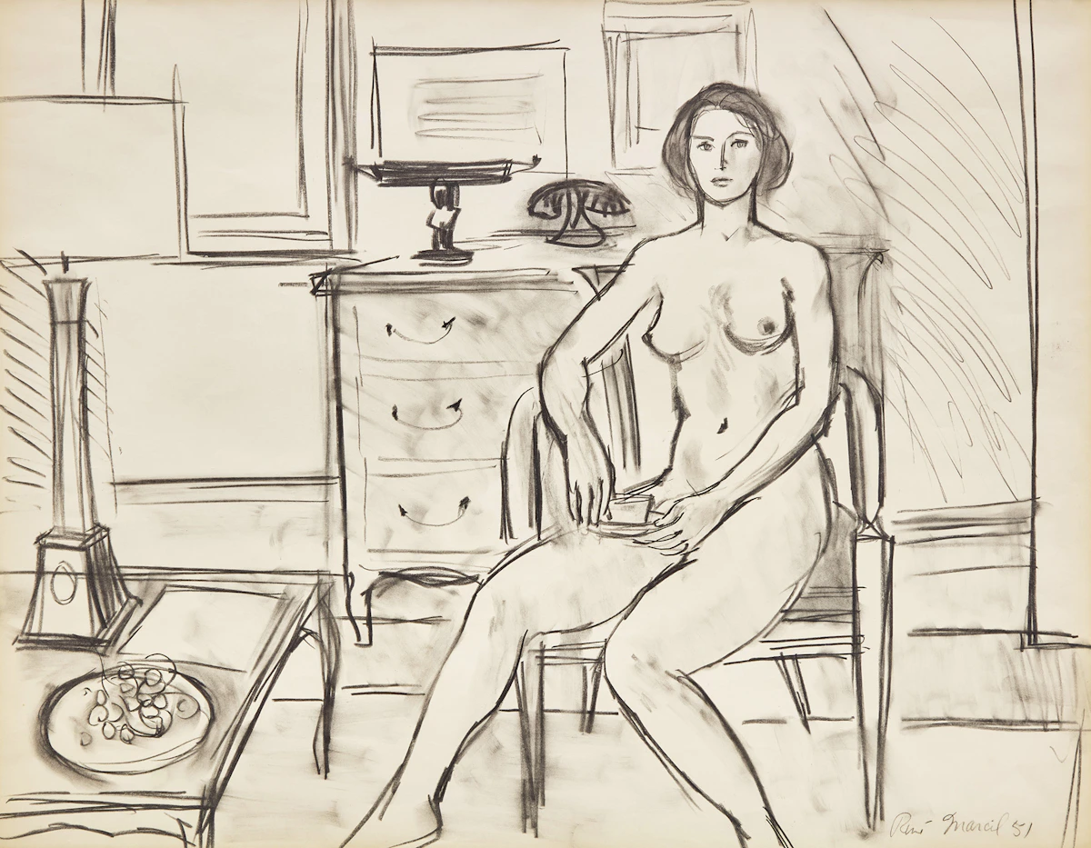 René Marcil, Untitled (Nude in an Interior), graphite, 1951