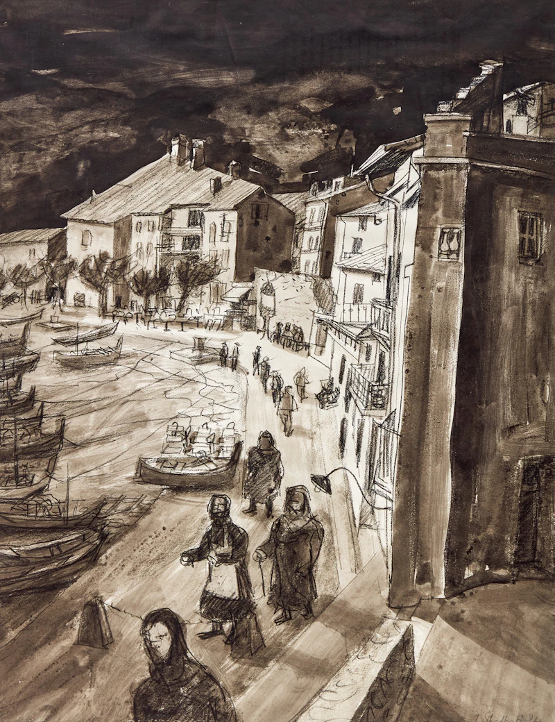 Jack Leonard Shadbolt, Untitled (Street Scene), mixed media on paper