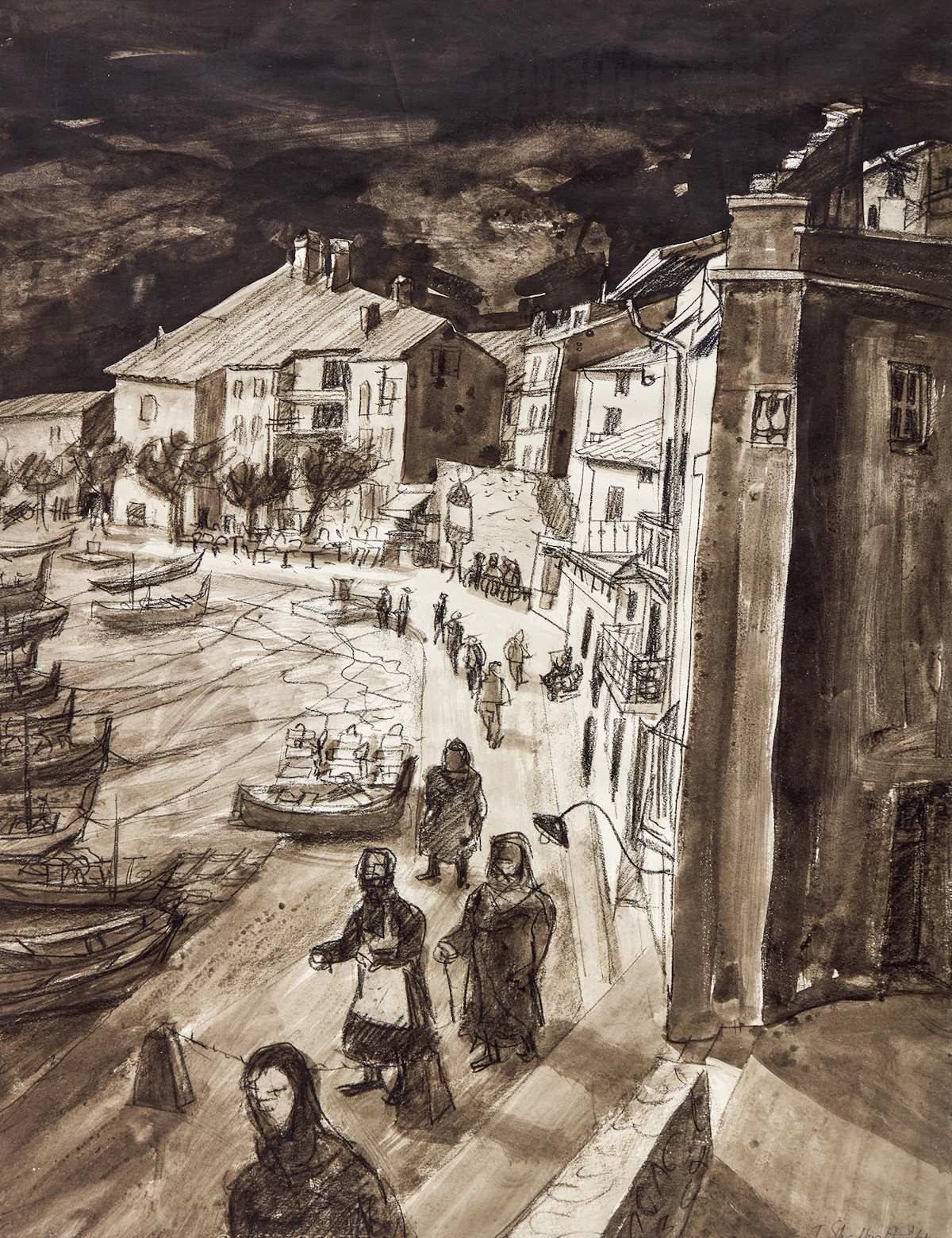 Jack Leonard Shadbolt, Untitled (Street Scene), mixed media on paper, 1961
