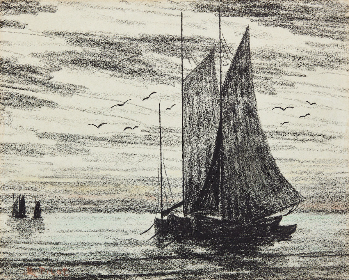 Robert Wakeham Pilot, A Seascape, charcoal and pastel
