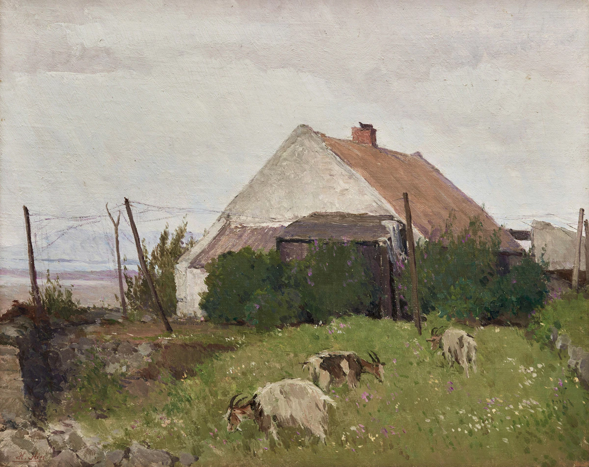 Hans Iten, Cottage near Ardlass (sic) with Snownes (sic) in the Distance, oil on canvas mounted on board
