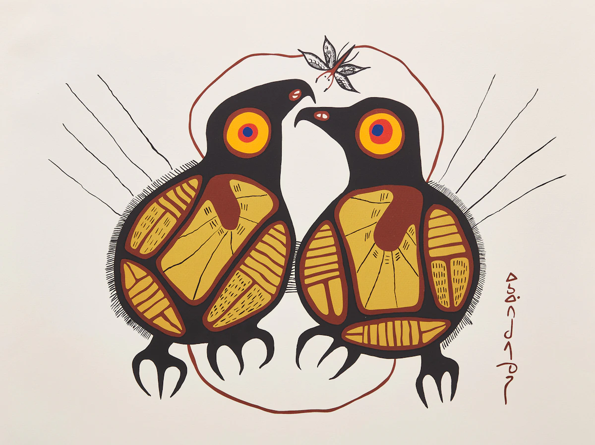Norval Morrisseau, Serenity (Two Birds and A Butterfly), colour screenprint