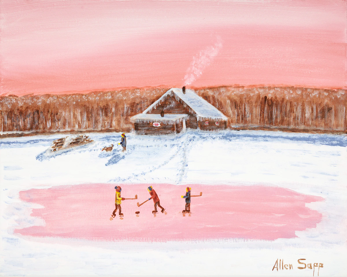Allen Sapp, Watching Them Practice, acrylic on canvas