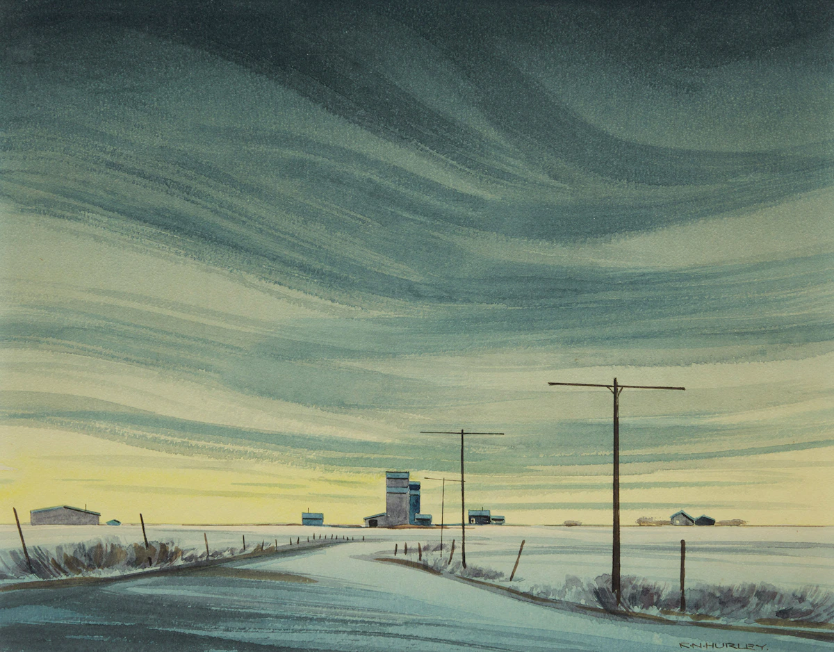 Robert N. Hurley, Winter Prairie Landscape, watercolour