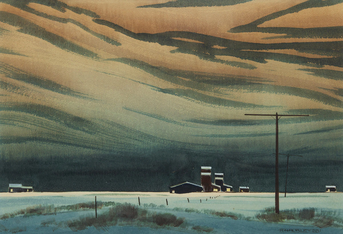 Robert N. Hurley, Winter Night on the Prairies, watercolour