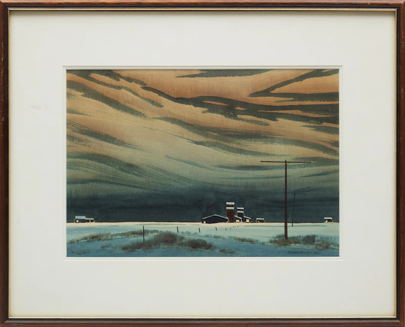 Robert N. Hurley, Winter Night on the Prairies, watercolour - view 2