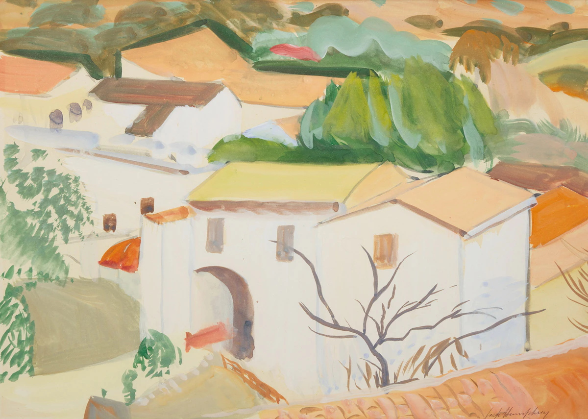 Jack Weldon Humphrey, Mexican Village, watercolour and gouache
