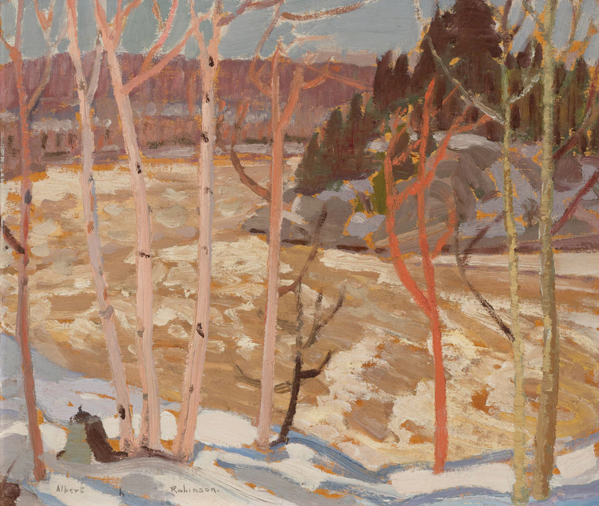 Albert Henry Robinson, Spring Frechette, Chaudière Rivier, 1920, oil on board, circa 1920